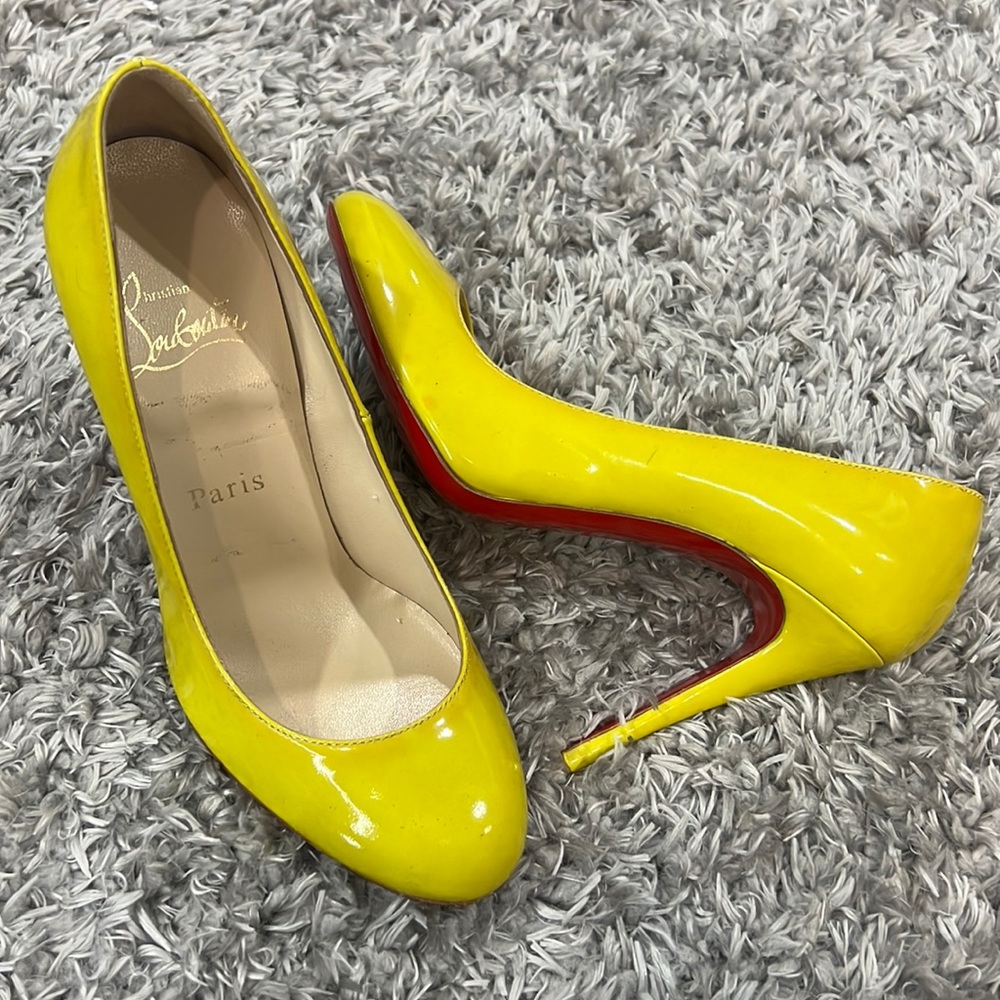 New Christian Louboutin patent olive pumps